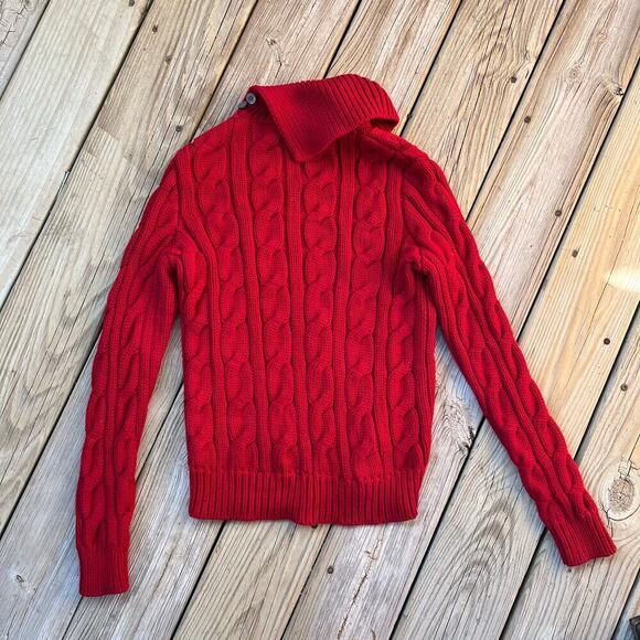 Lauren Ralph Lauren Women's Red Cable Knit Foldover Neck Sweater Size M - Picture 2 of 6